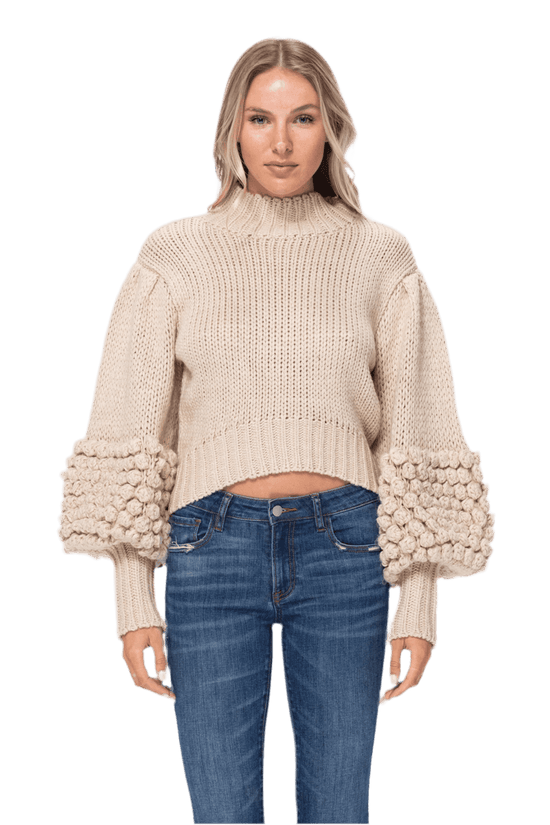 Pom Sleeve Sweater Top - Stylish and Cozy Pom Sleeve Sweater - Akana Style