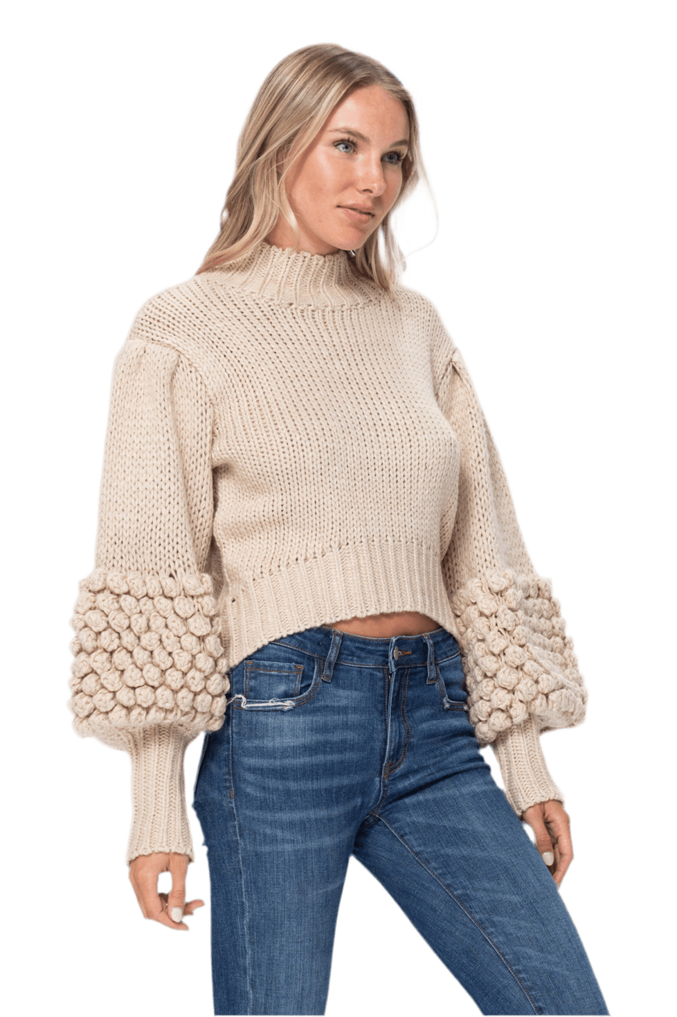 Pom Sleeve Sweater Top