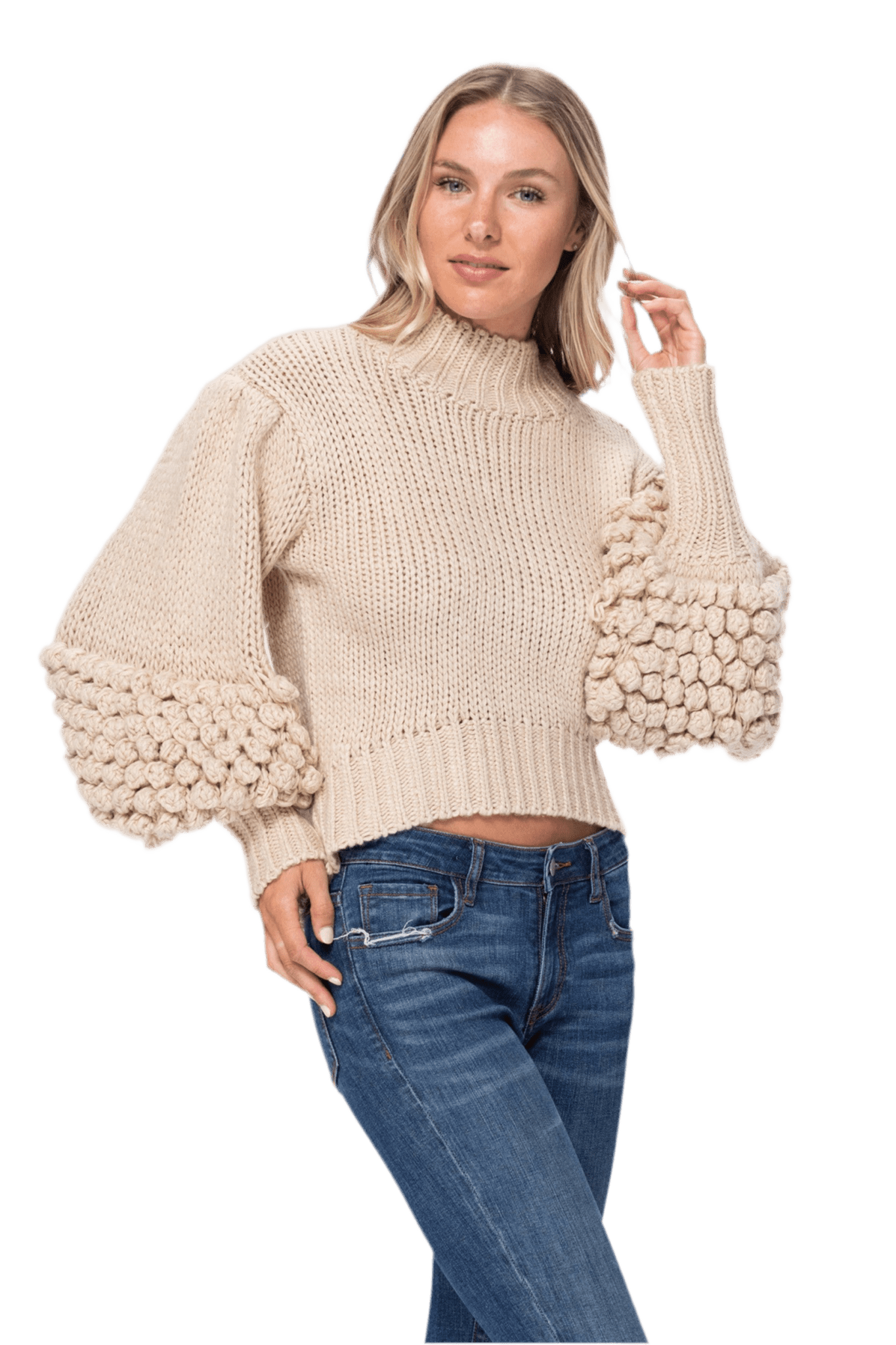 Pom Sleeve Sweater Top