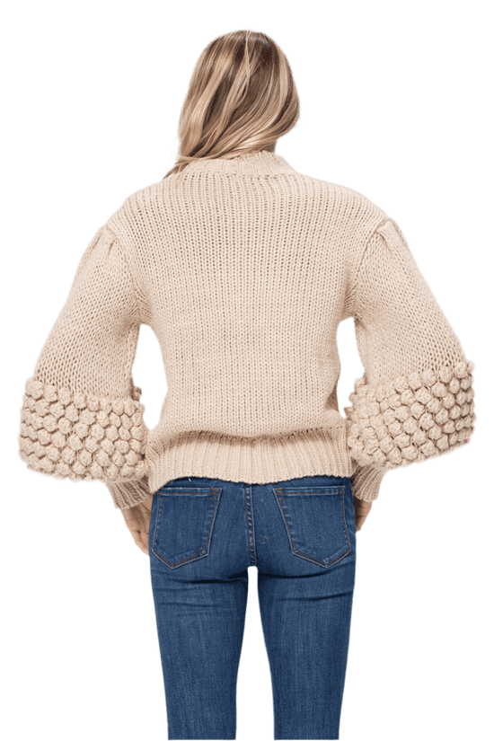 Pom Sleeve Sweater Top - Stylish and Cozy Pom Sleeve Sweater - Akana Style