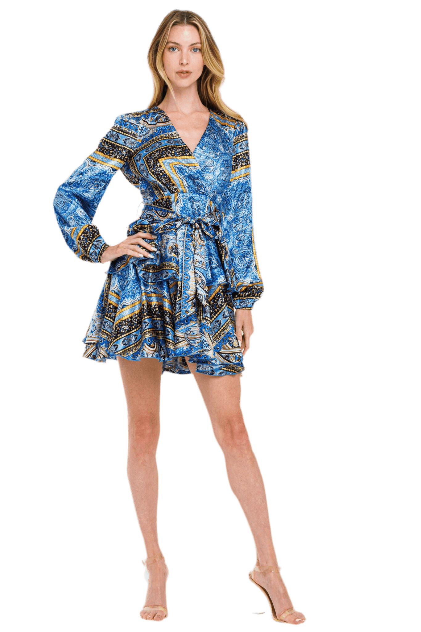 Print Satin Short Ruffle Dress