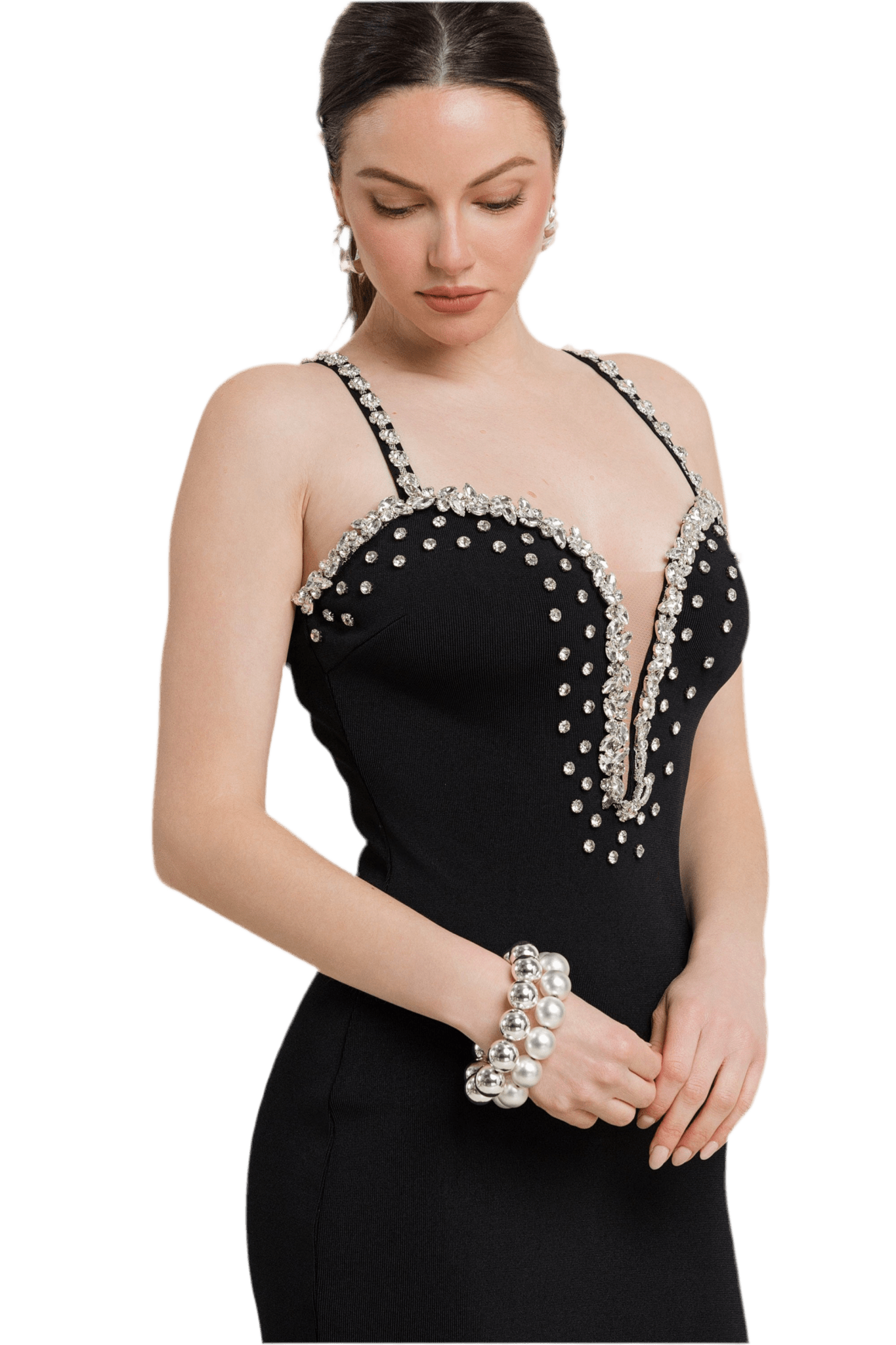 RHINESTONE EMBELLISHED SWEEYHEART
NECKLINE BODYCON