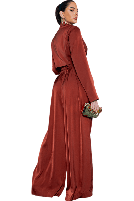 Wrap Style Blazer and Pants Set - Chic Crop Blazer with Wide Leg Pants - Akana