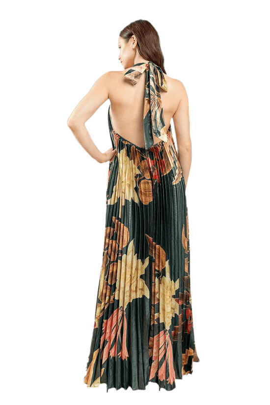 PLEATED FLORAL HALTER MAXI DRESS - Effortless Elegance Awaits, Shop Now - Akana Style