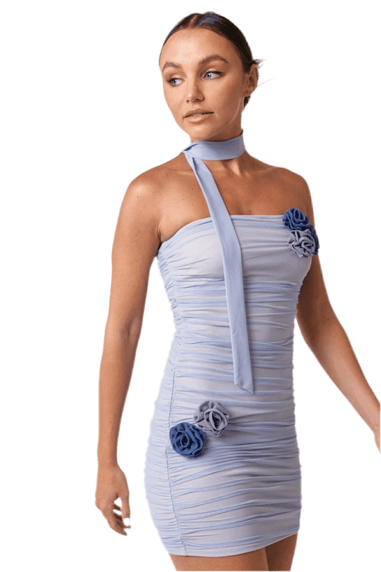 COLOR BLOCKED BODYCON DRESS WITH FLOWER DETAILS - Akana Style