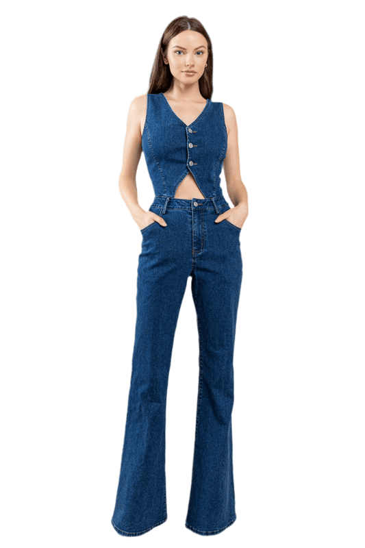 CUT OUT BOOTCUT DENIM JUMPSUIT