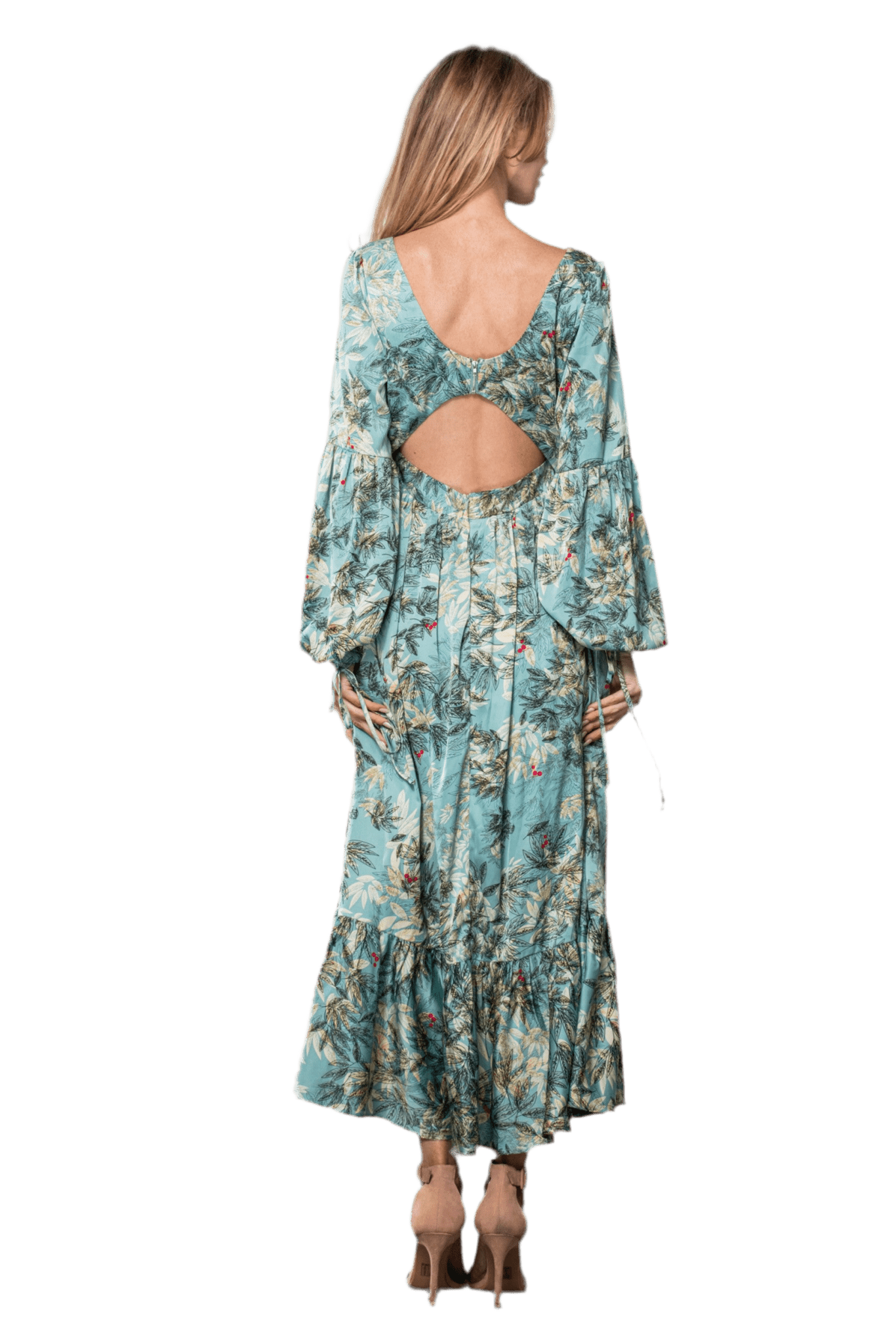 Cutout Leaf Print Midi Dress