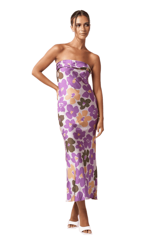Flower Print Satin Midi Dress for Effortless Elegance - Akana Style