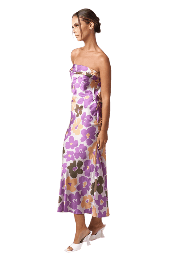 Flower Print Satin Midi Dress for Effortless Elegance - Akana Style