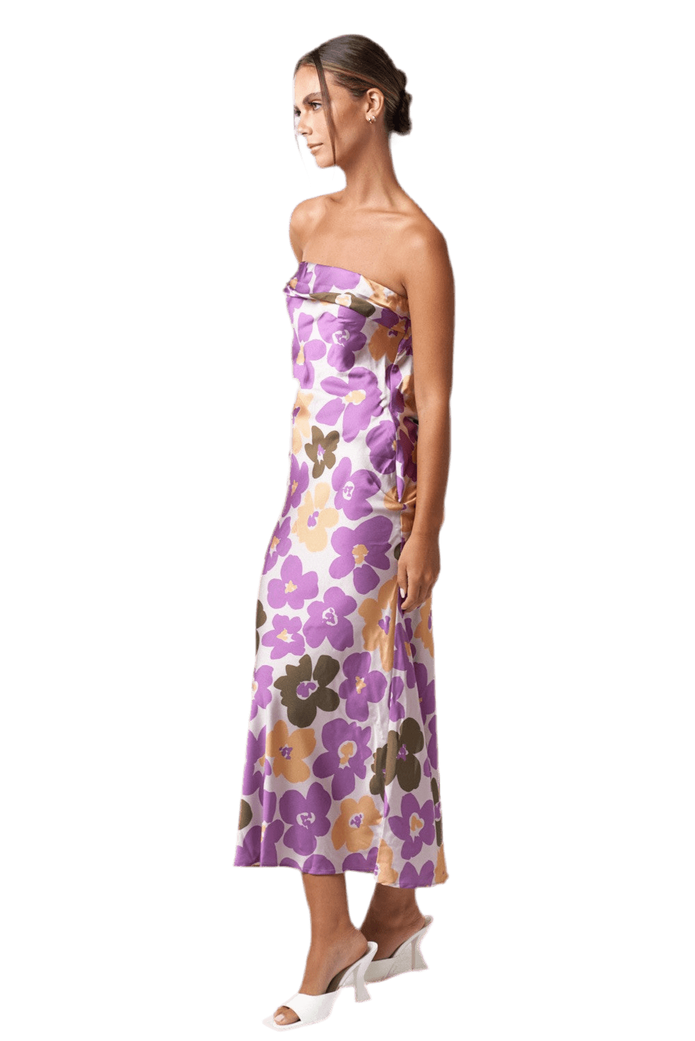 FLOWER PRINT SATIN MIDI TUBE DRESS