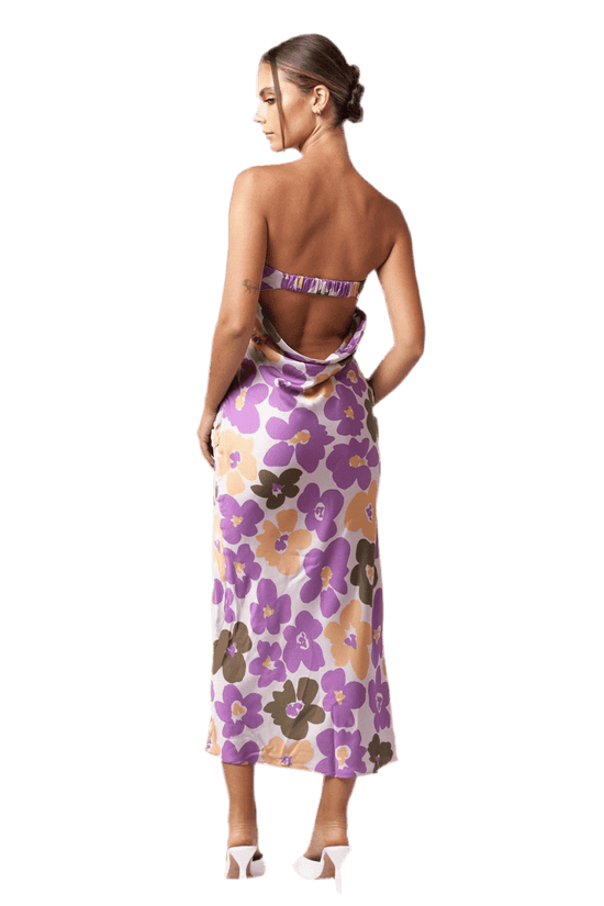 Flower Print Satin Midi Dress for Effortless Elegance - Akana Style