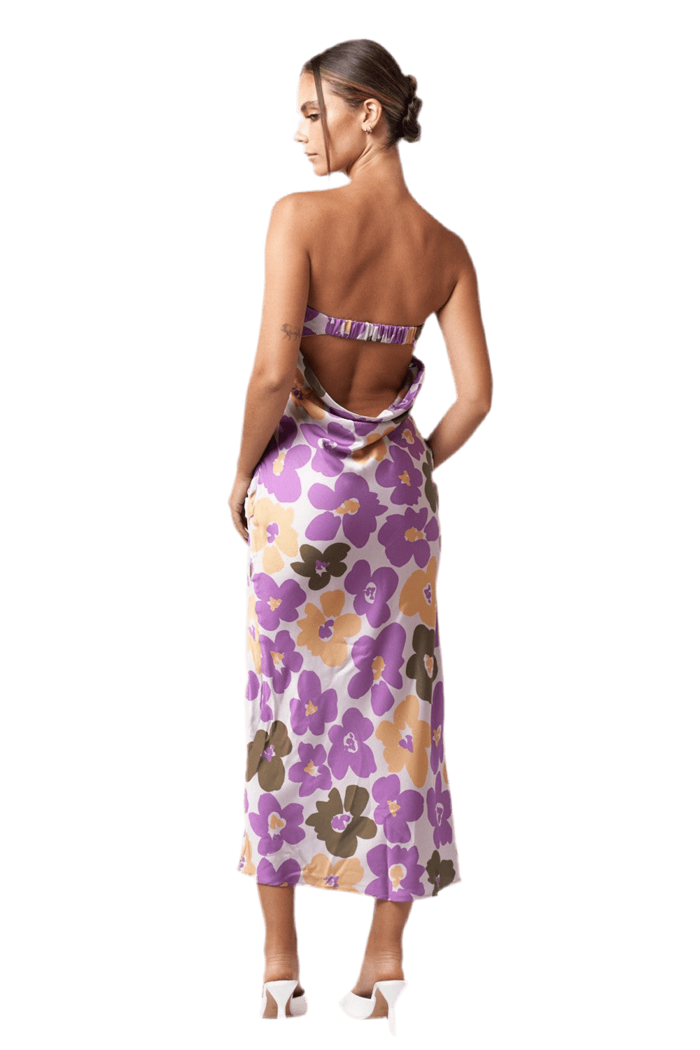 FLOWER PRINT SATIN MIDI TUBE DRESS