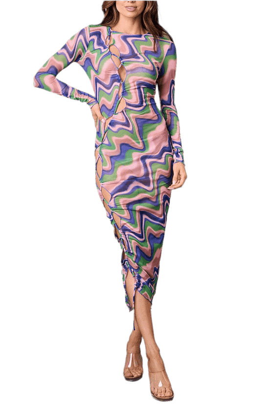 LONG SLEEVE CUT OUT MIDI DRESS - Trendy Multi Colors for Stylish Looks - Akana Style