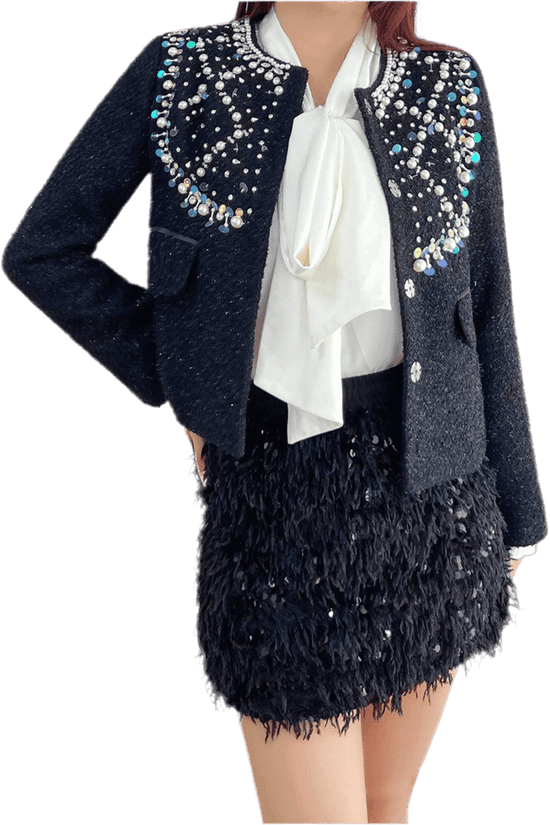Pearl Blazer - Elegant Pearl Bib Blazer for a Chic Look - Akana Style