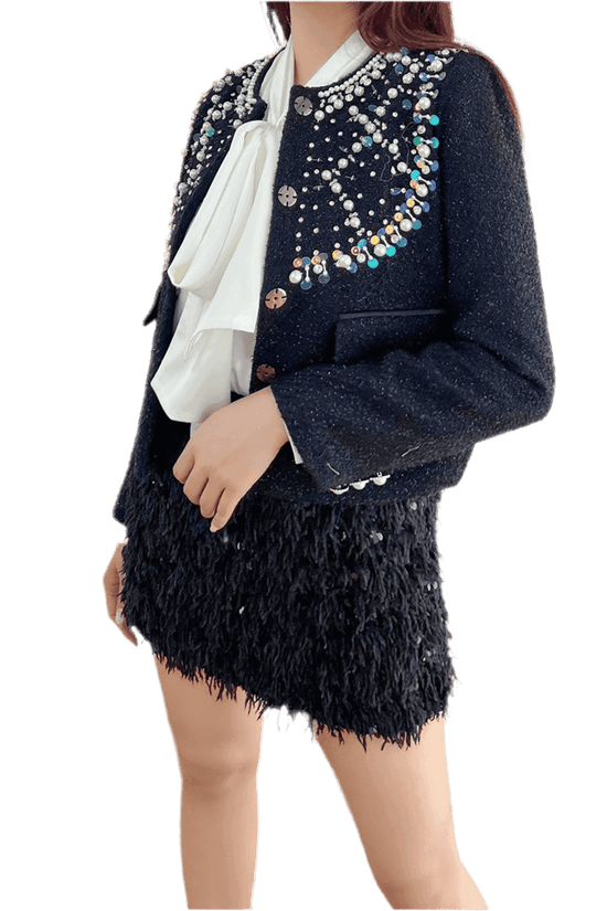 Pearl Blazer - Elegant Pearl Bib Blazer for a Chic Look - Akana Style