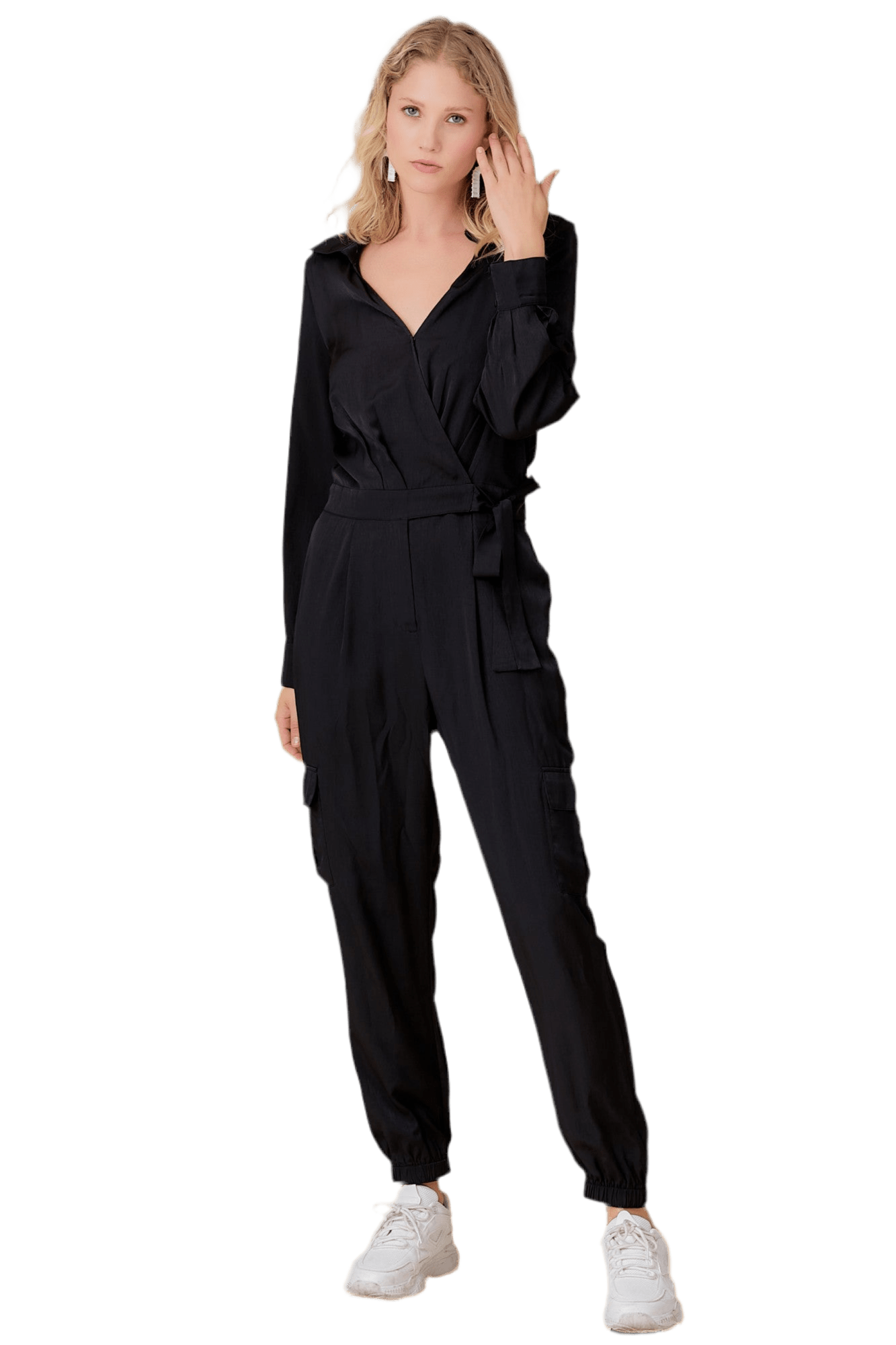 POCKET FRONT OVERLAP JUMPSUIT