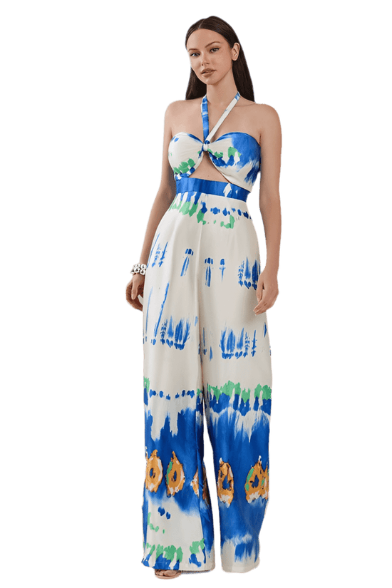 PRINT HALTER BRA TOP JUMPSUIT