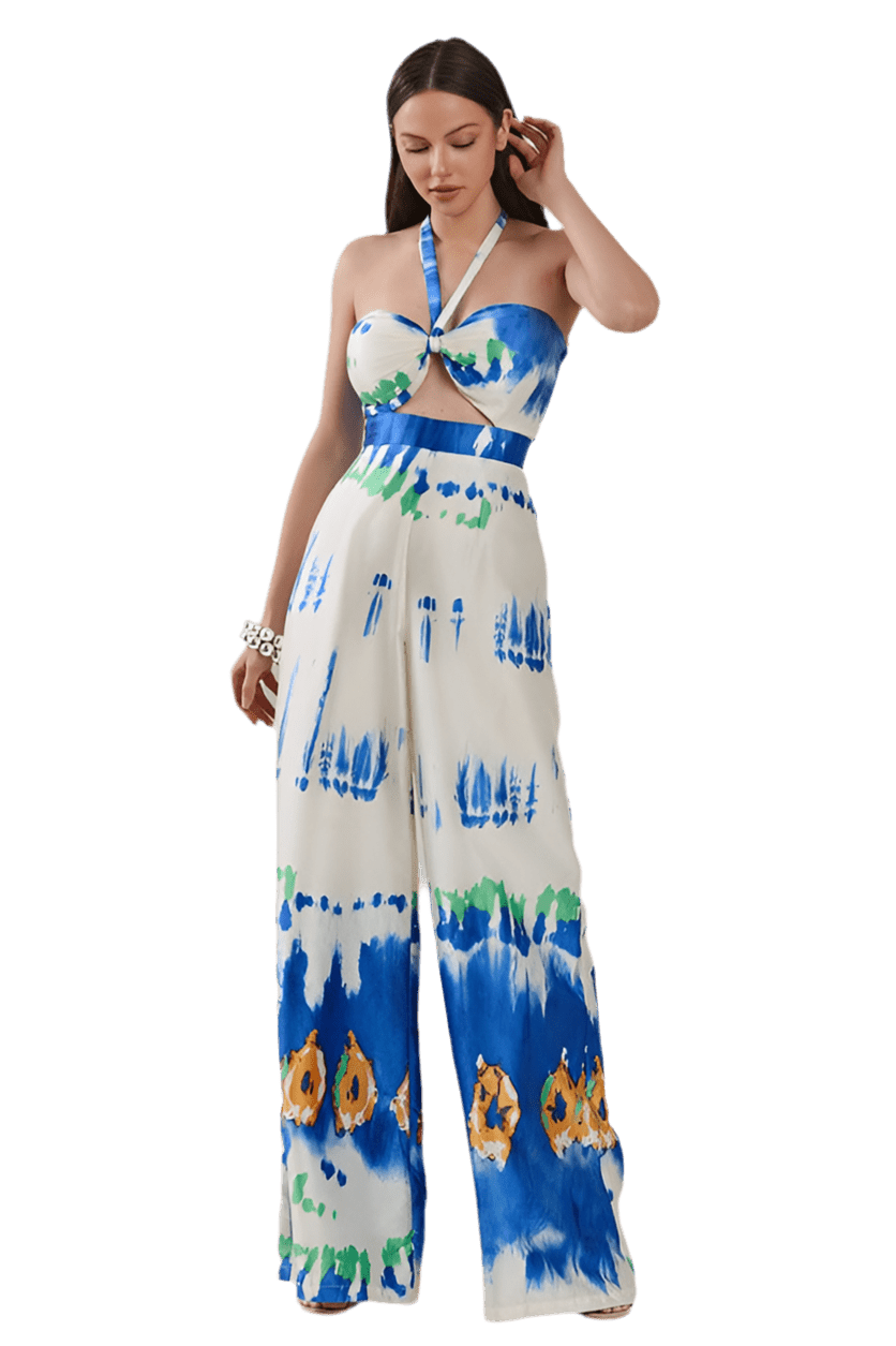 PRINT HALTER BRA TOP JUMPSUIT