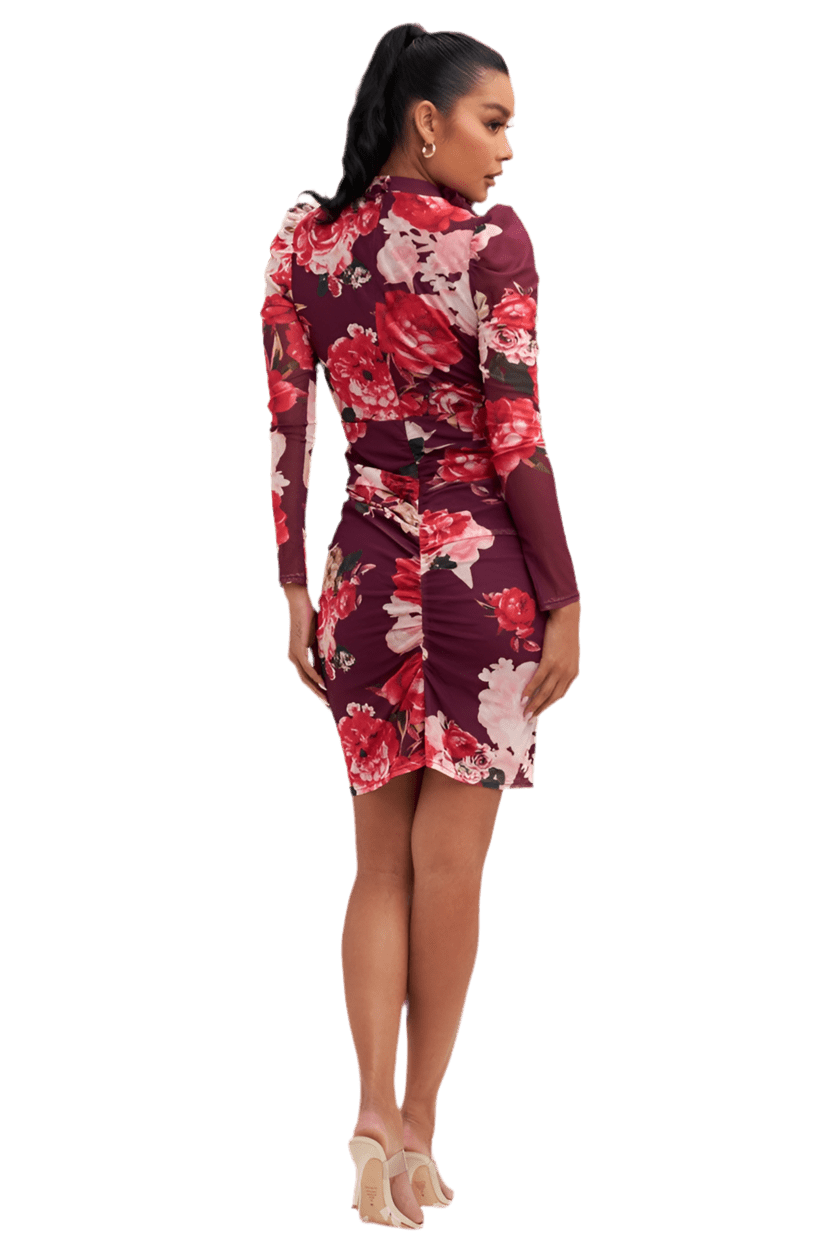 ROSE MESH SHIRRED MIDI DRESS