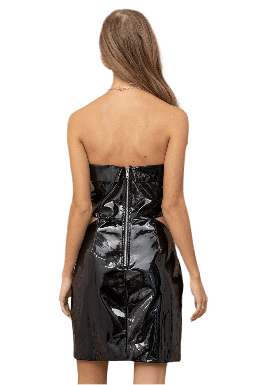 Patent leather cutout dress