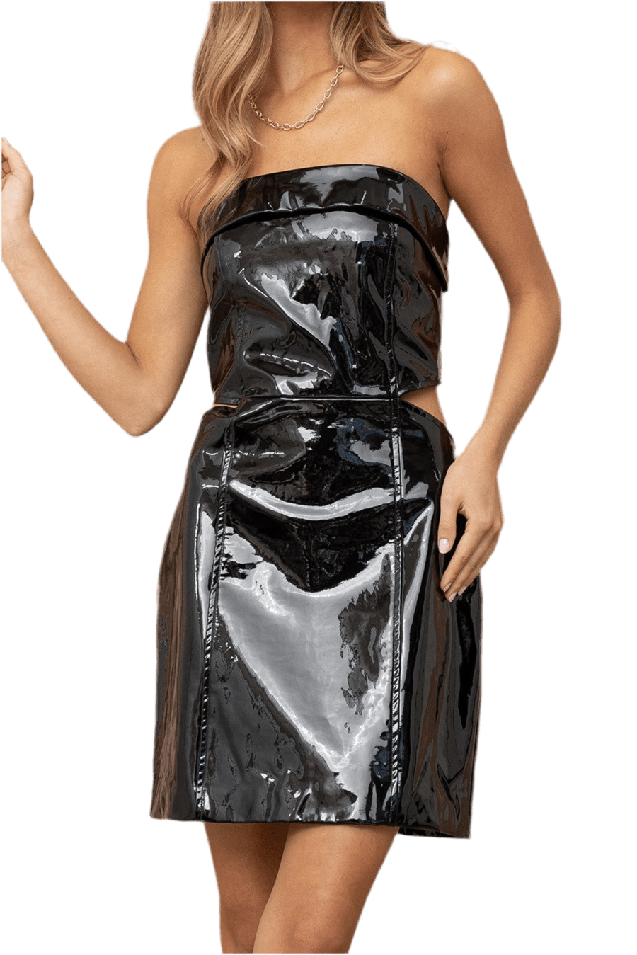 Patent leather cutout dress