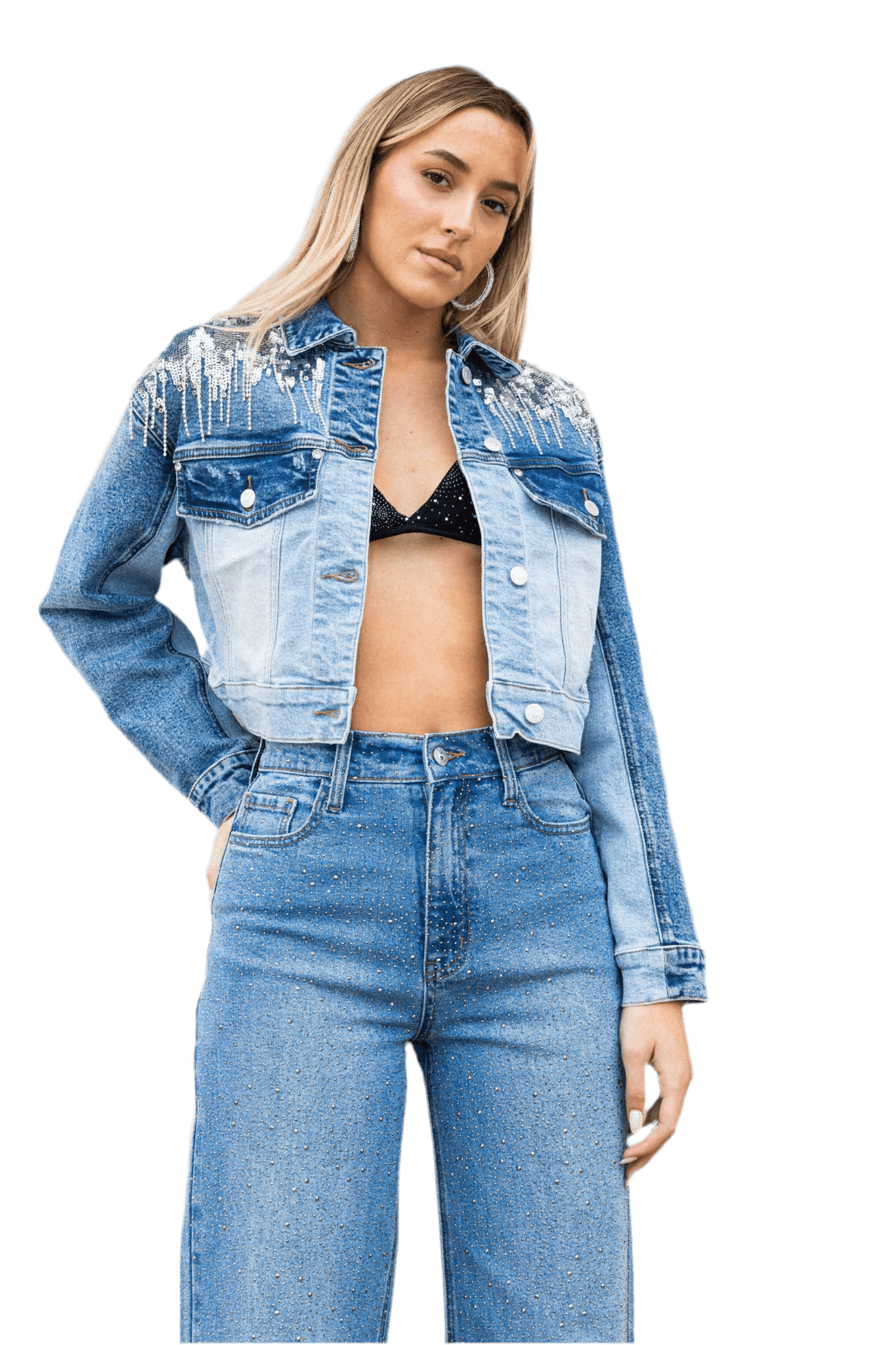 Rhinestone-Studded Denim Jackets for Women