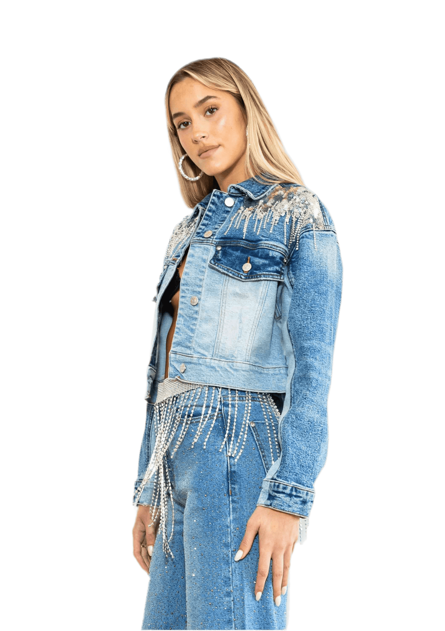 Rhinestone-Studded Denim Jackets for Women