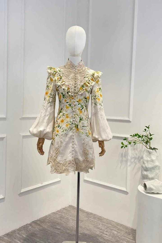 floral mini dress with ruffled sleeves - Akana Style