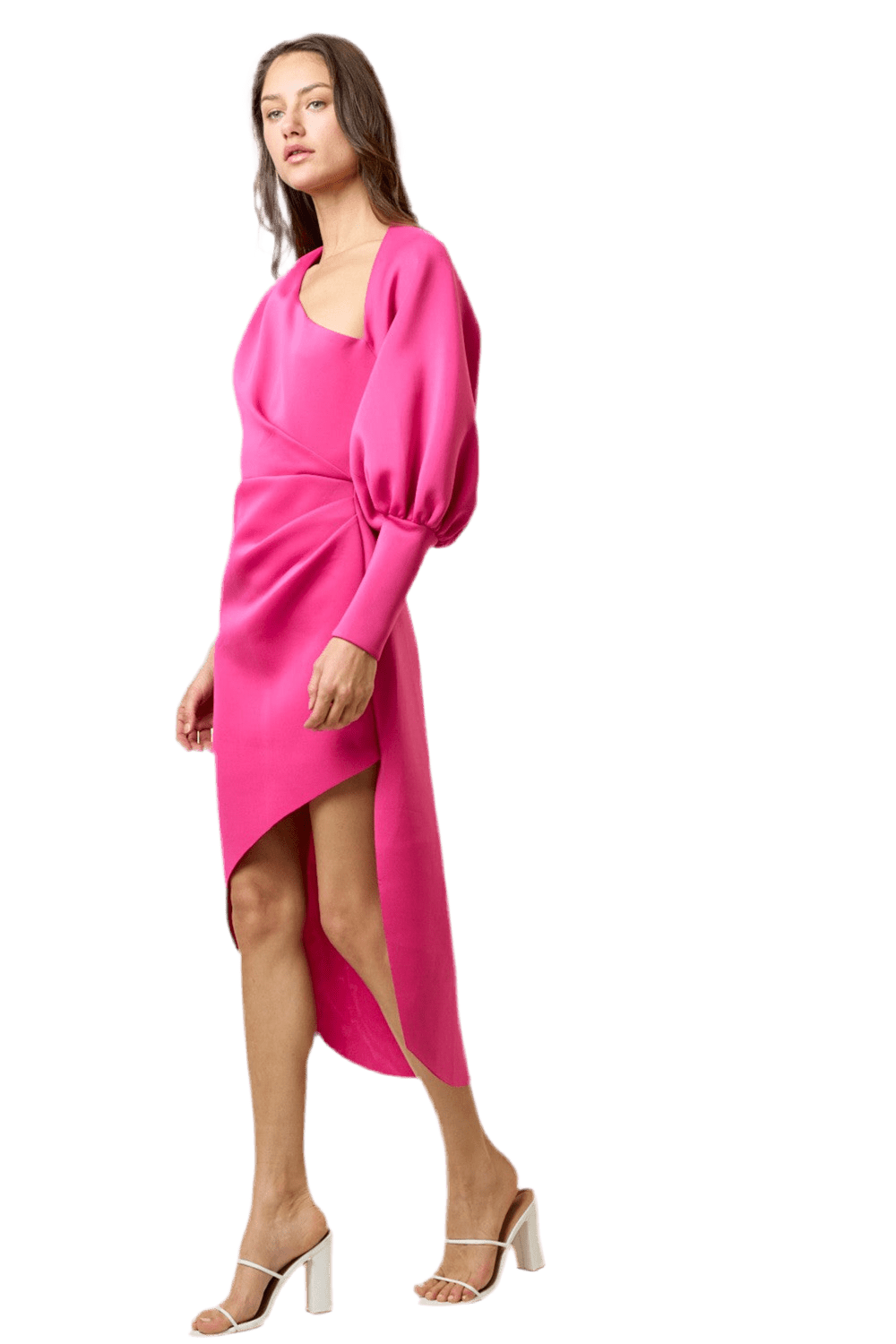 SCUBA ASYMMETRICAL NECKLINE MIDI DRESS