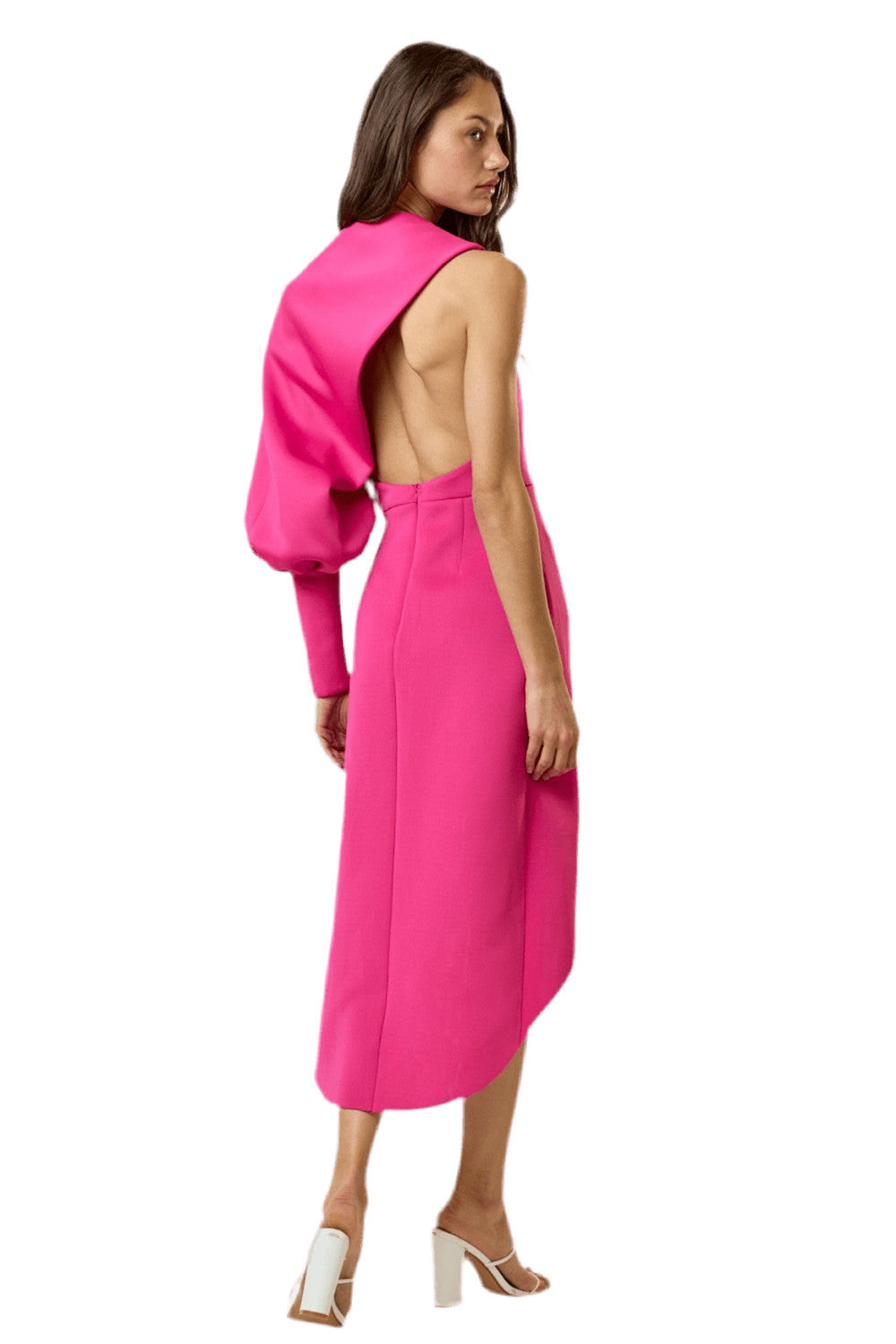 SCUBA ASYMMETRICAL NECKLINE MIDI DRESS