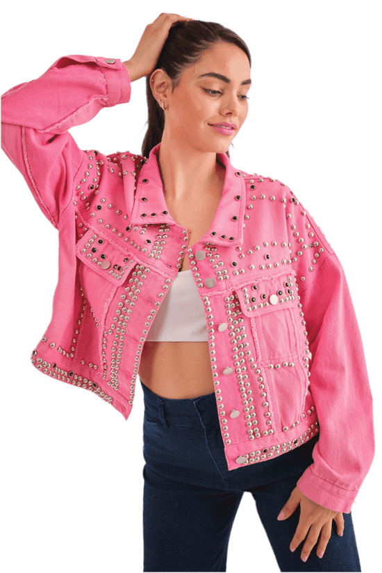 Studded Oversized Denim Jacket for Trendy Style