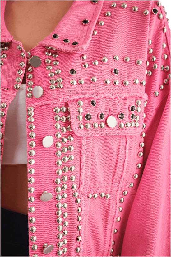 Studded Oversized Denim Jacket for Trendy Style