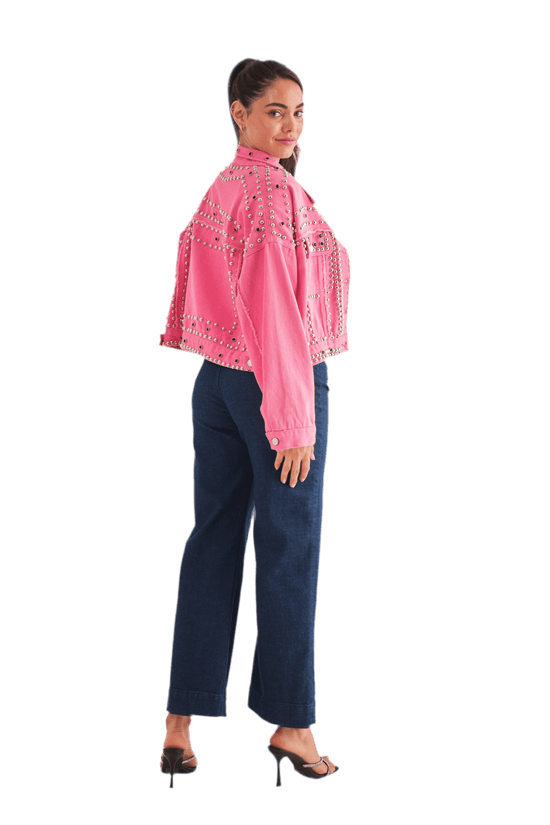 Studded Oversized Denim Jacket for Trendy Style