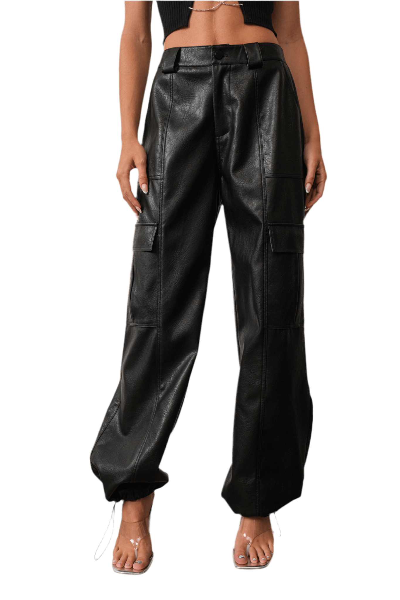 Vegan leather cargo joggers