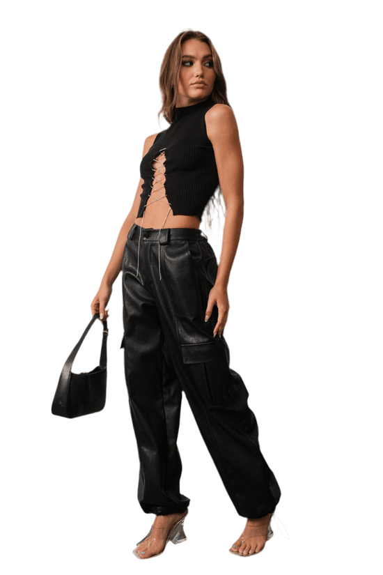 Vegan Leather Cargo Joggers for Stylish Comfort and Versatility - Akana
