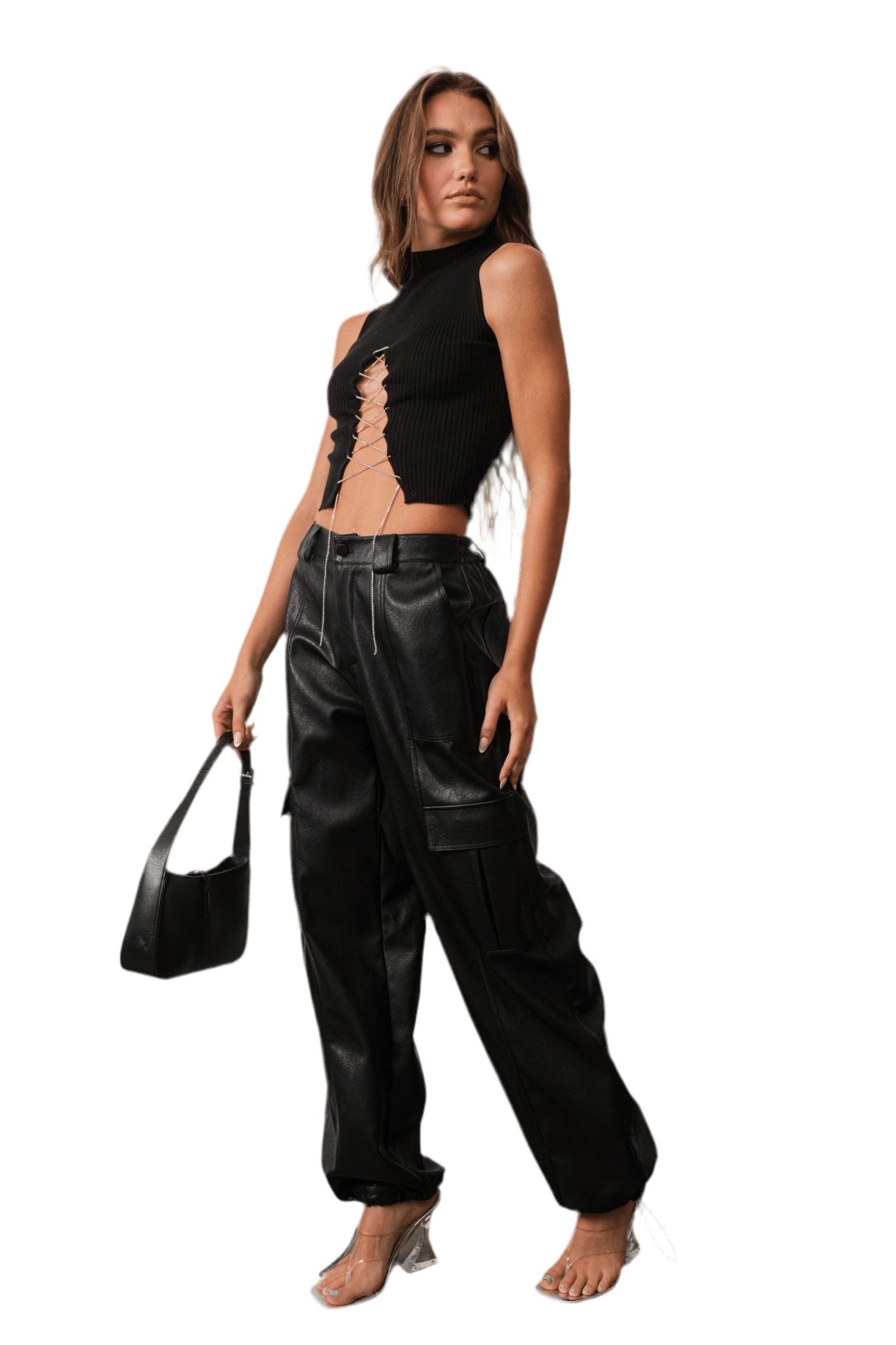 Vegan leather cargo joggers