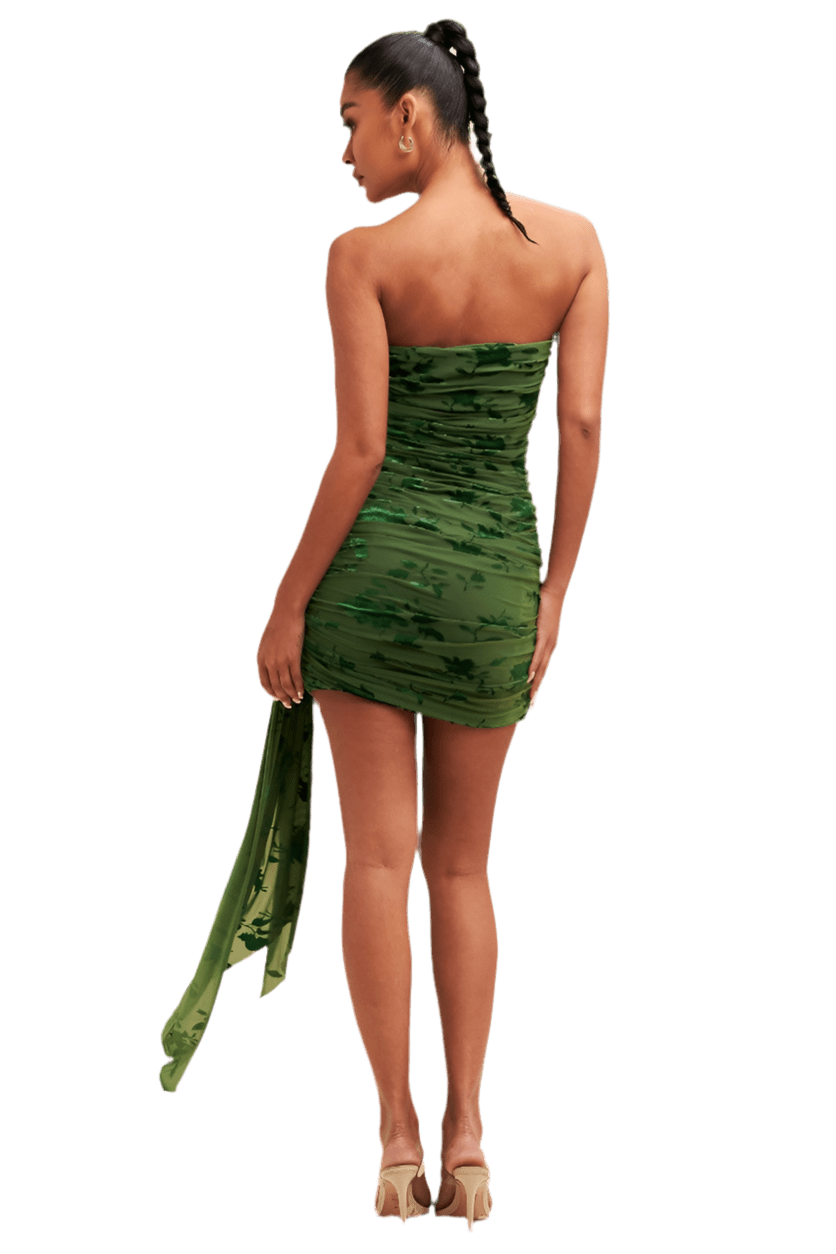 VELVET BURNOUT DRAPE DRESS