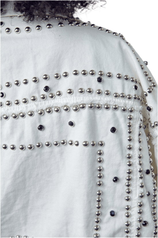 White Oversized Denim Jacket with Studded Detail for Trendy Street Style - Akana