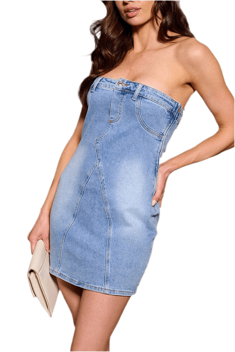 WOMEN'S SLEEVELESS BODYCON DENIM TUBE MINI DRESS