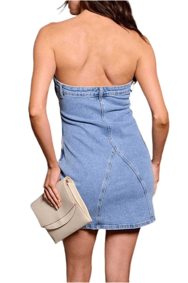 WOMEN'S SLEEVELESS BODYCON DENIM TUBE MINI DRESS