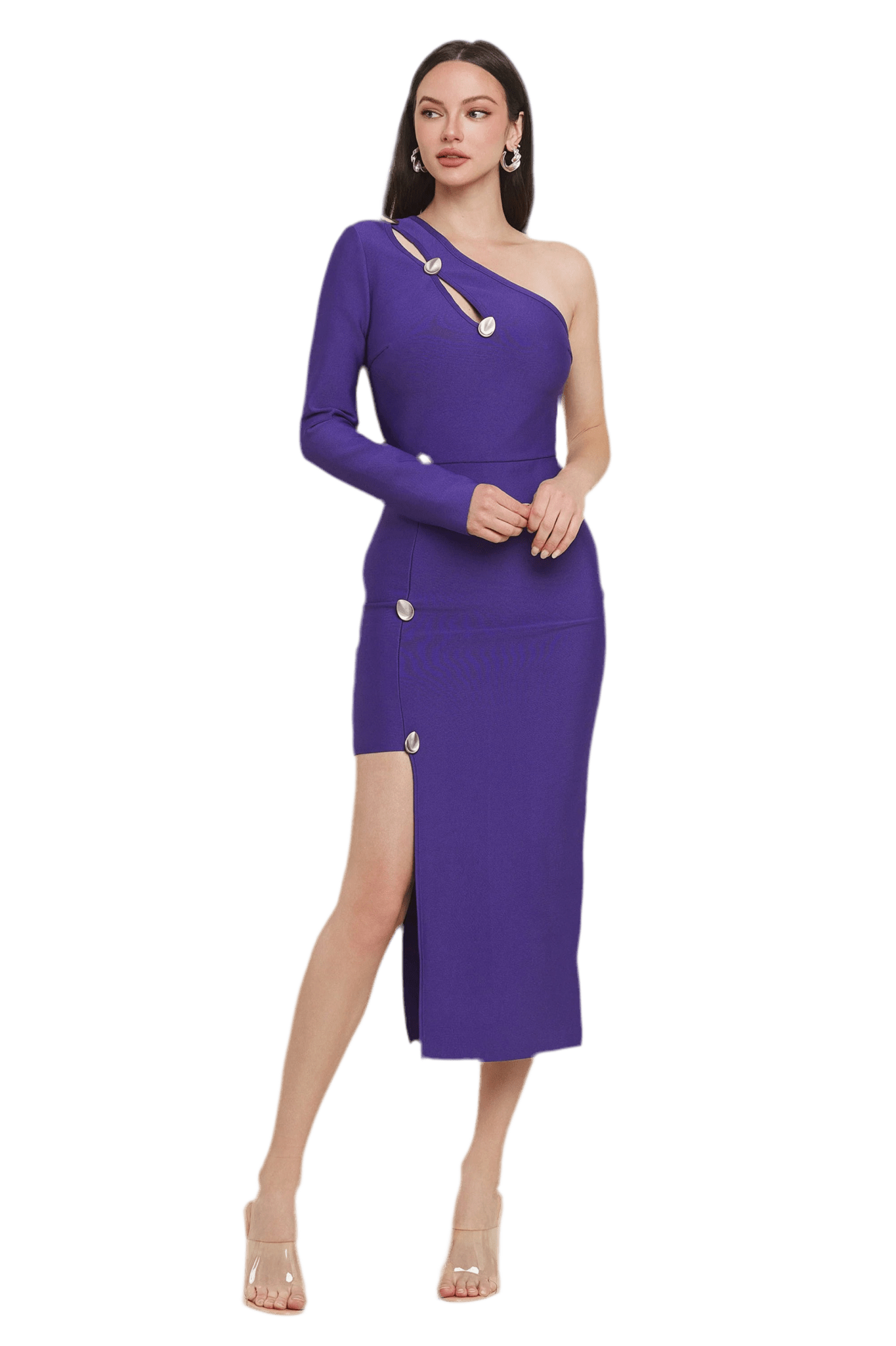 One Shoulder Cut Out Midi Dress