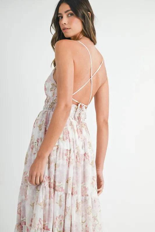 Floral Print Maxi Dress with Tiered Cami Design - Akana Style