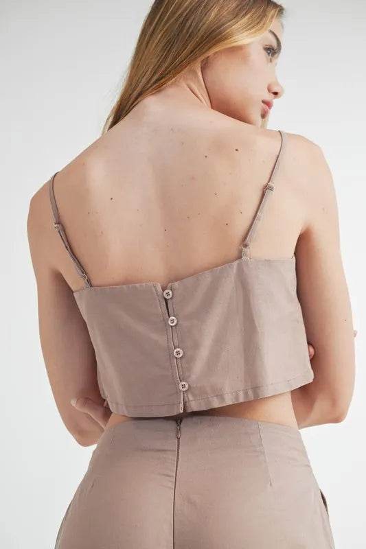 Linen Mix Crop Cami Pants Set with Wide Leg Pants - Akana Style