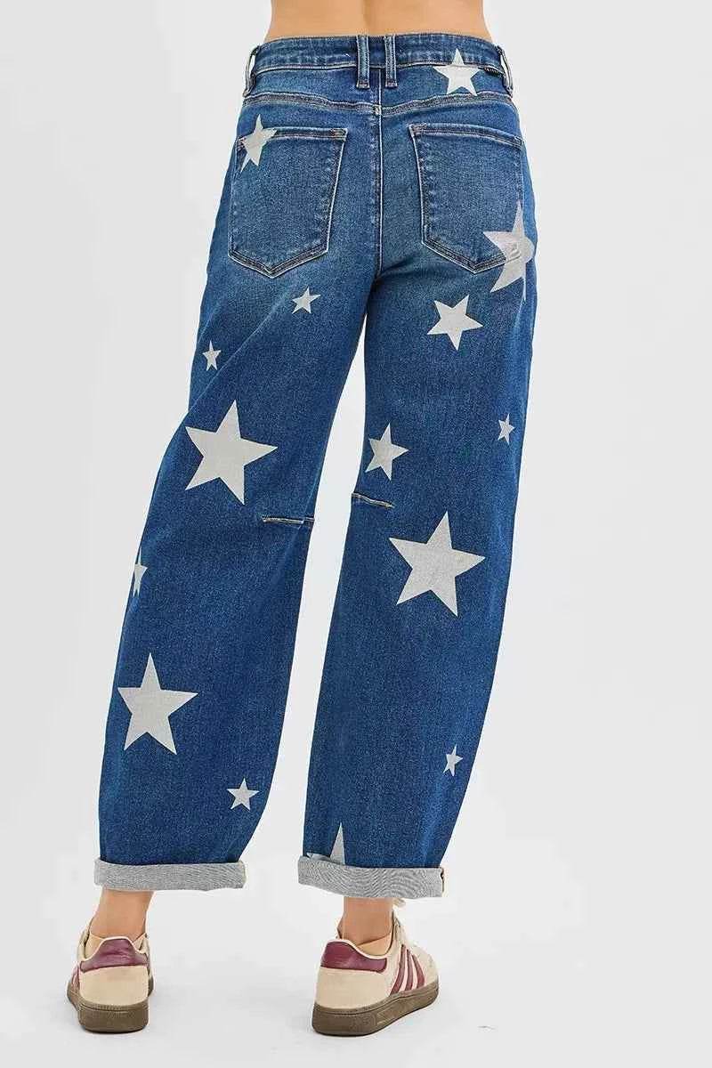 Mid Rise Star Printed Jeans - Akana Style