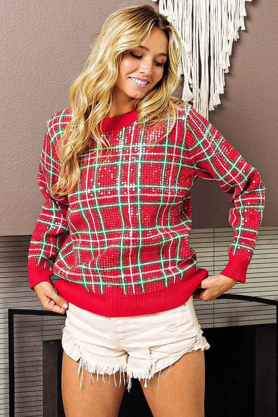 Clear Sequin Plaid Sweater