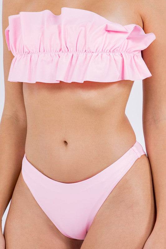 Two Piece Tube Top Ruffle Bikini with Ruched Design - Akana Style