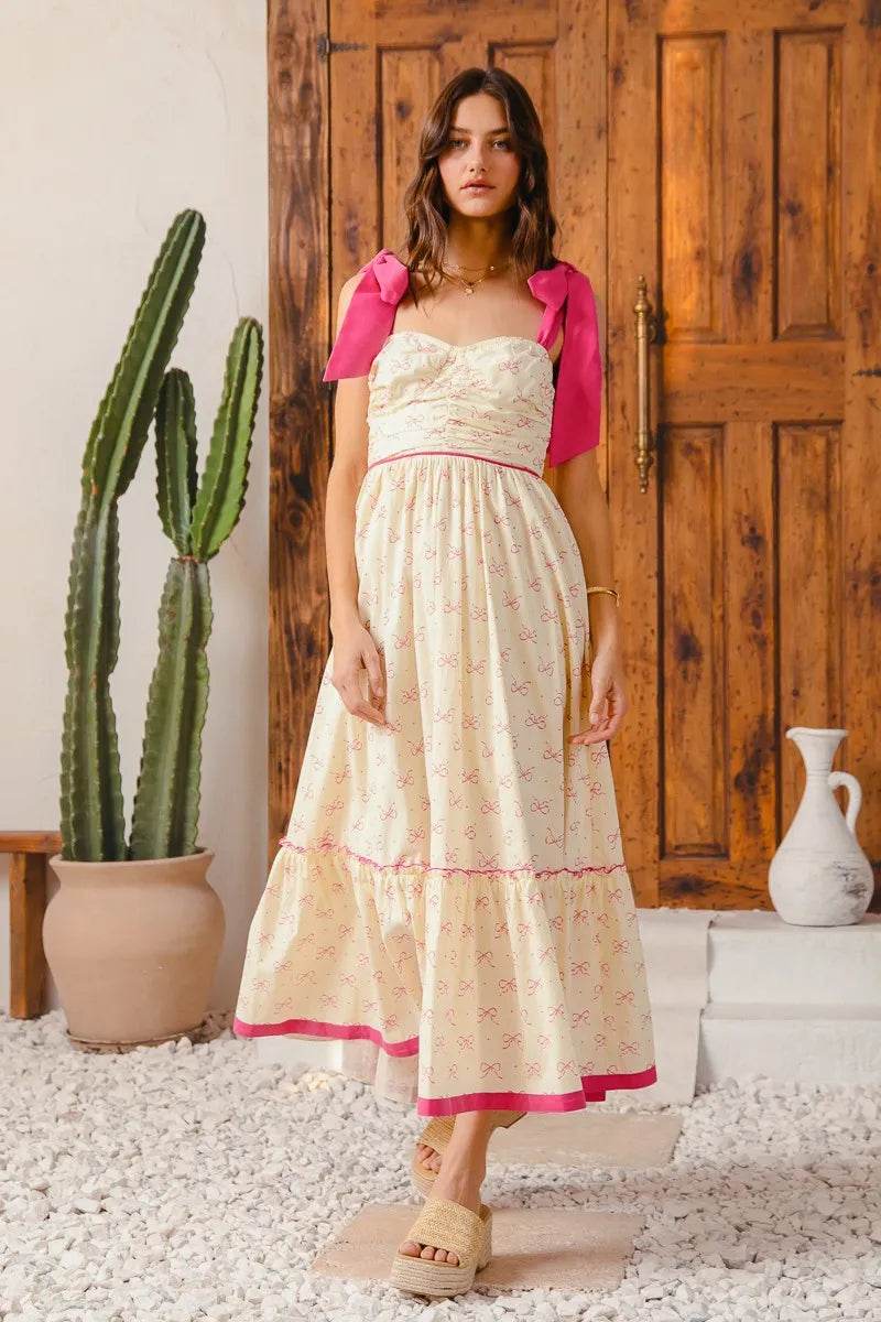 Ribbon Maxi Dress with Contrast Trim for Effortless Style - Akana Style