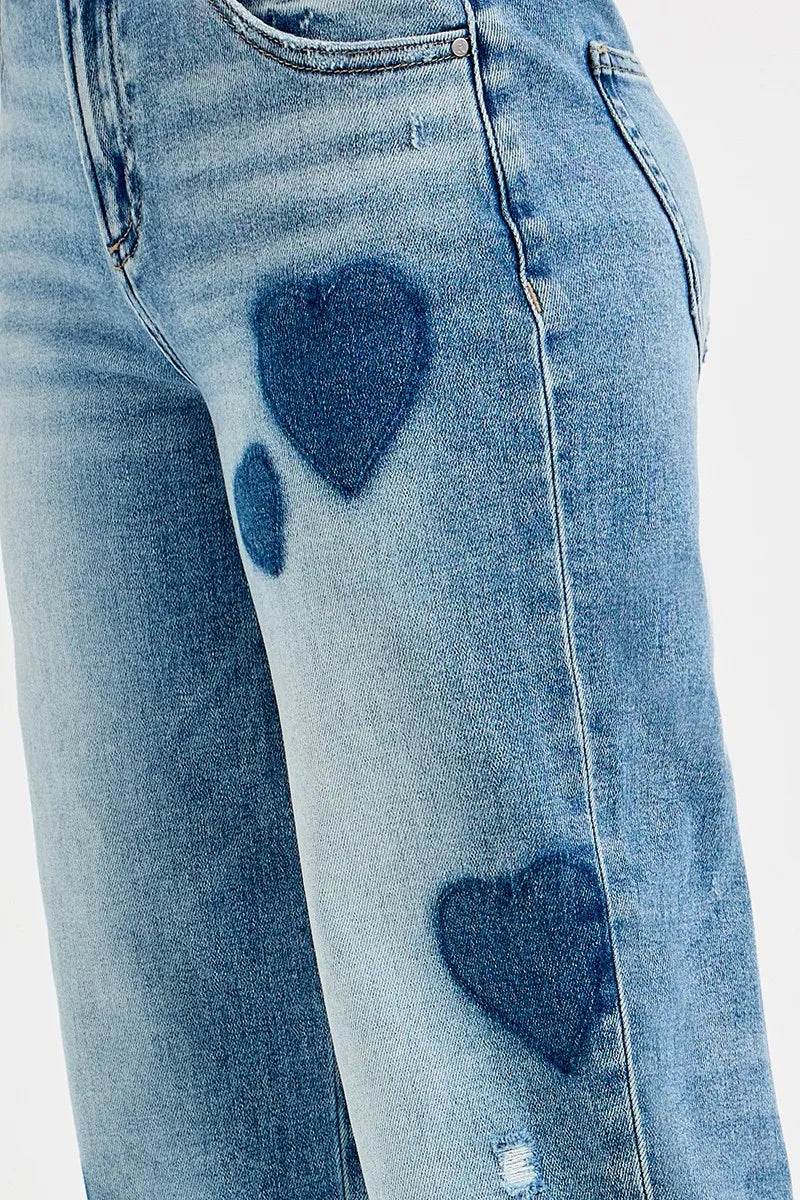 RISEN Plus Size Boyfriend Jeans - Full Size Mid Rise Fit with Heart Shade - Akana Style