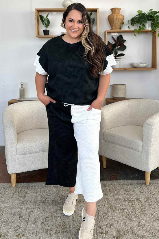 Double Take T-Shirt and Pants Set - Full Size Texture Contrast Outfit - Akana Style