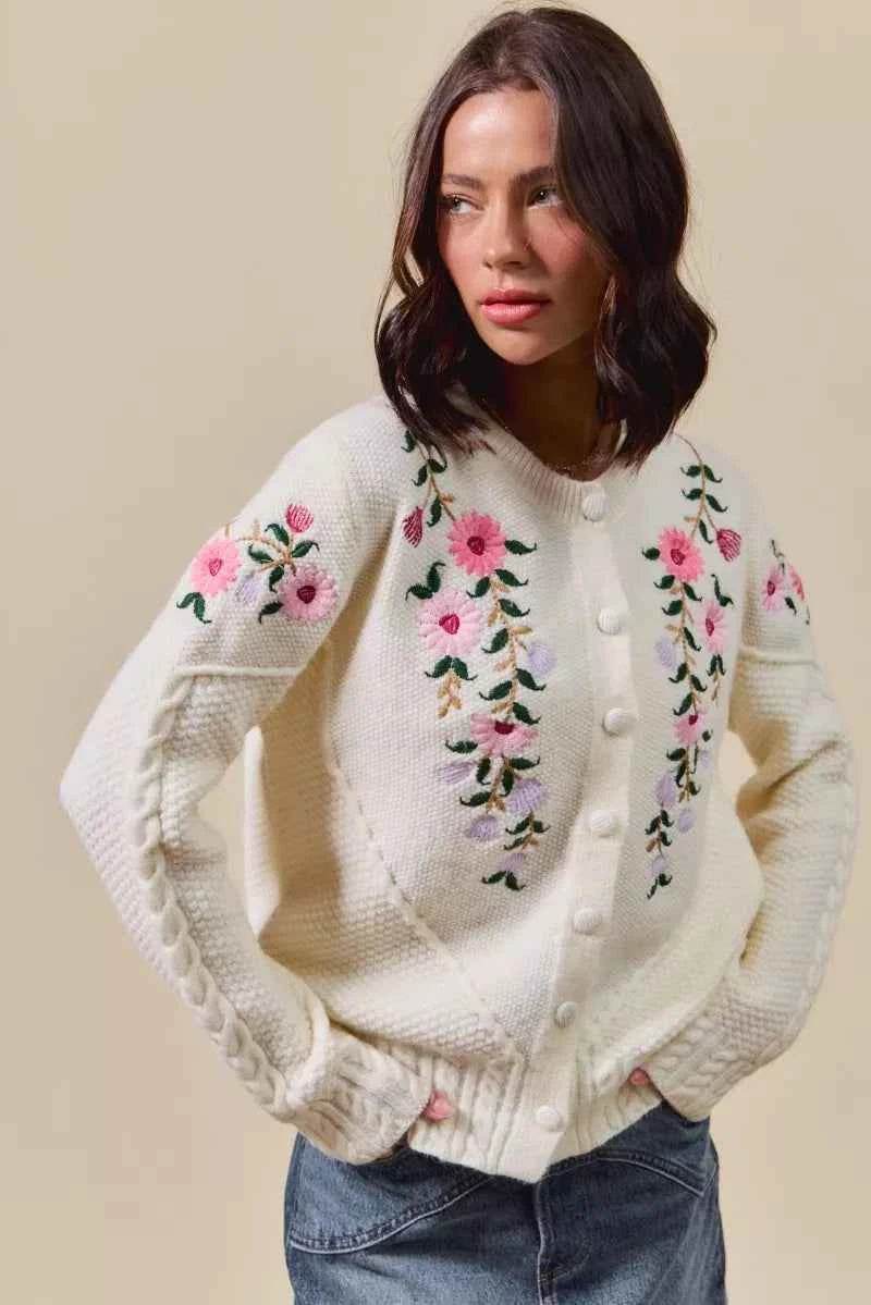 Floral Embroidered Coquette Sweater Cardigan - Akana Style